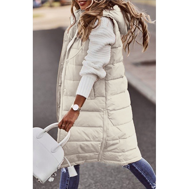 Women's Fleece Vest Warm Pocket Fleece Lined Zipper Turndown Elegant Solid Color Loose Fit Outerwear Sleeveless Spring Fall White Khaki S M L XL 2XL3