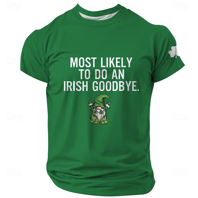 St. Patrick Men's Shamrock Lucky Irish T Shirt Short Sleeve T shirt 3D Print Crew Neck Shirt Designer Casual Party Holiday Club Green Summer Spring Clothing Apparel S M L XL XXL XXXL
