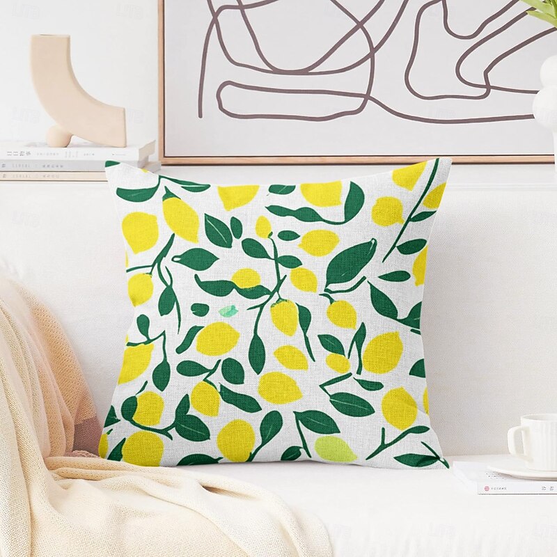 Summer Vibe Decorative Toss Pillows Cover 1PC Hawaiian Aloha Palm Leaf Lemons Soft Square Cushion Case Pillowcase for Bedroom Livingroom Sofa Couch Chair4