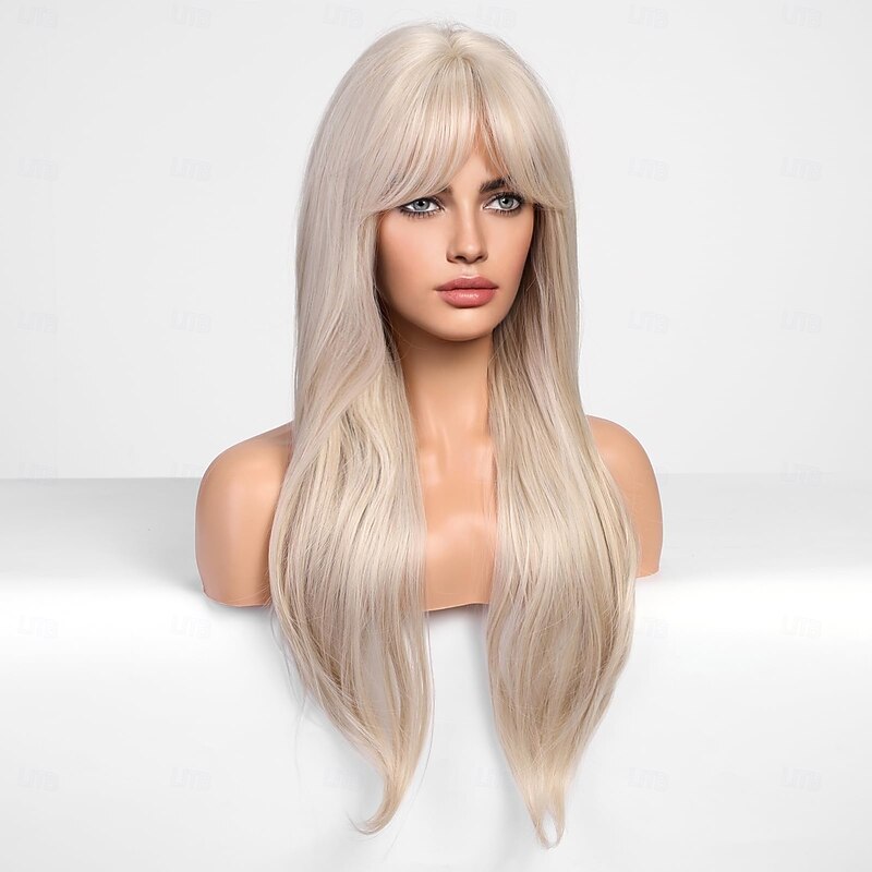 Wig with Curtain Bangs Long Wigs for Women Natural Straight Synthetic Wig for Daily Use Cosplay2