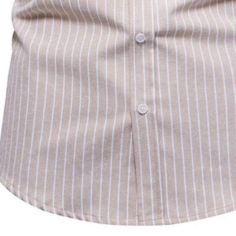 Men's Shirt Chinese Collar Shirt Mandarin Collar Shirt Dress Shirt Button Up Shirt Stripe Wedding Party khaki Long Sleeve Grandad Collar Spring &  Fall Clothing Apparel3