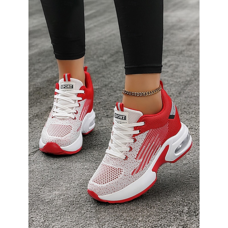 Women's Versatile Red Sneakers with Air Cushion Sole for Gym or Casual Outings2