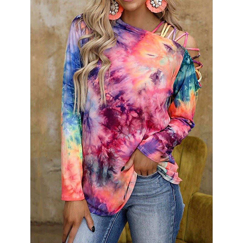 Women's Blouse Tie Dye Elegant Daily Stylish Long Sleeve Asymmetrical Regular Tops Vacation Party Daily Pink Blue Spring Fall