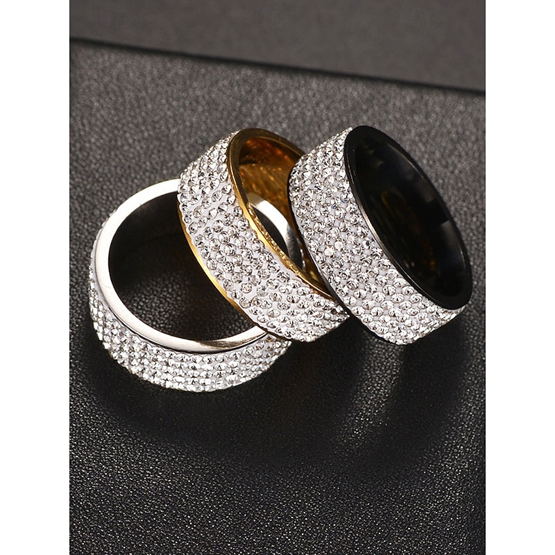 Men's Wide Band Rings with Full Rhinestone Pave, Stainless Steel in Gold, Silver, and Black Finishes, Luxury Jewelry for Parties, Weddings, and Formal Occasions3