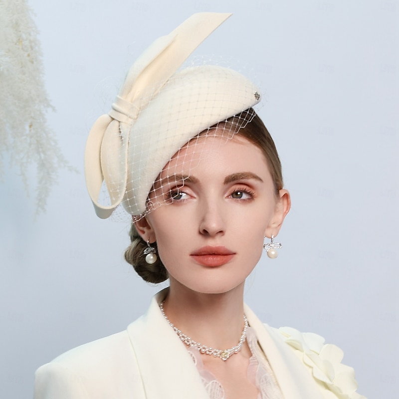 Hats 100% Wool Beret Hat Saucer Hat Wedding Tea Party Elegant Wedding With Bowknot Pure Color Headpiece Headwear4