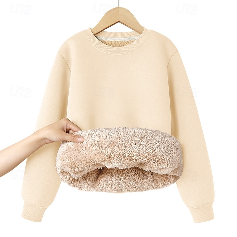 Kids Girls' Sweatshirt Solid Color Long Sleeve Crewneck Winter Sports Streetwear Daily Rabbit Fur Outdoor Casual Regular Fit