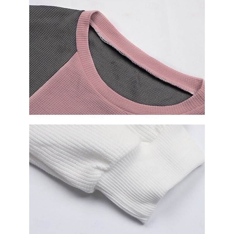 Women's Sweater Casual Soft Plaid Waffle Crew Neck Knitted Long Sleeve Regular Tops Knit Outdoor Daily Weekend Dark Gray Fall Winter3