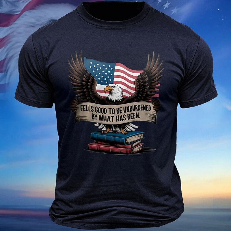 Men's Short Sleeve Patriotic American Eagle Graphic T-Shirt with 'Feels Good to Be Unburdened' Inspirational Quote3