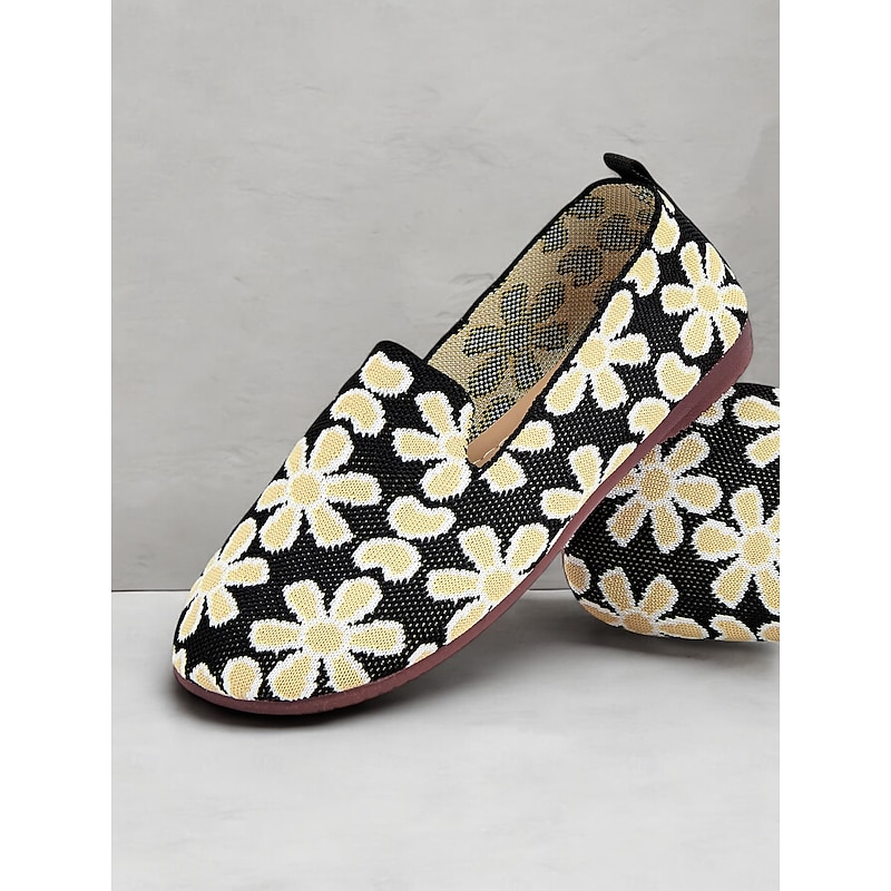 Women's Breathable Black Floral Slip-On Barefoot Flats with Soft Sole - Perfect for Everyday Wear 7