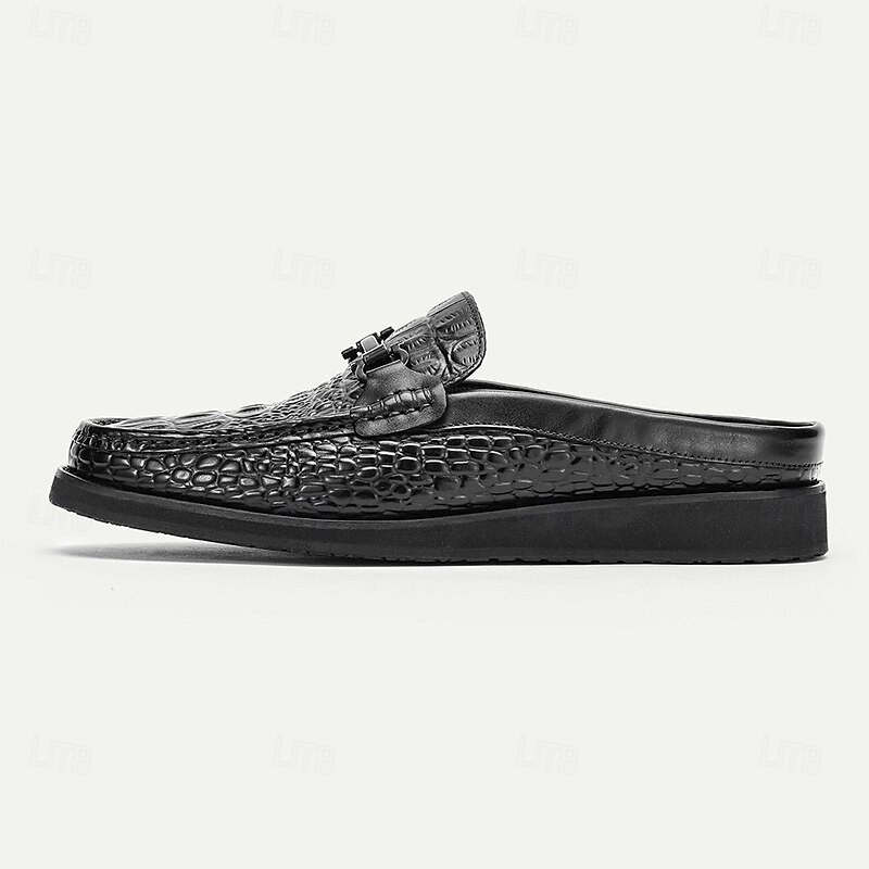 Stylish and Casual Men's Crocodile Embossed Leather Mules | Perfect for Casual and Business Casual4
