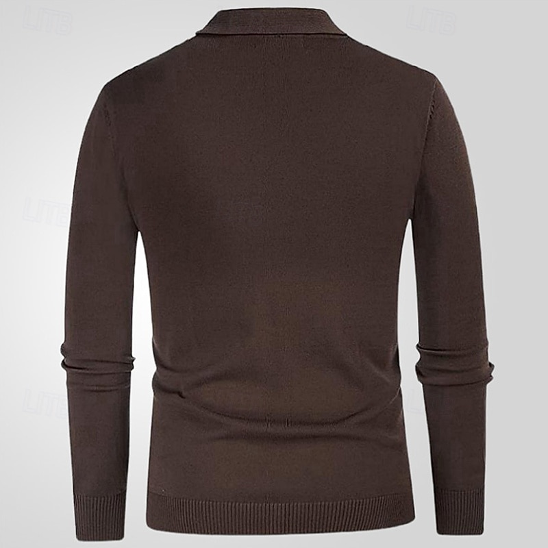 Men's Button Up Polos Golf Shirt Casual Sports Lapel Long Sleeve Fashion Basic Stripes Patchwork Buttons Spring Fall Brown Green Button Up Polos3