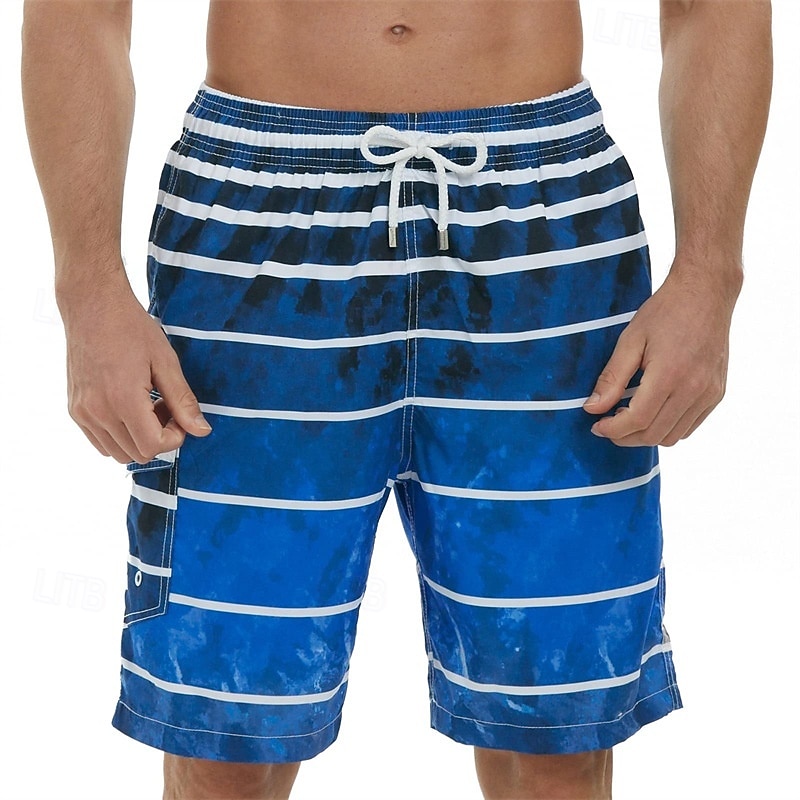 Men's Swim Trunks Swim Shorts Board Shorts Bathing Suit Drawstring with Pockets Swimming Surfing Beach Water Sports Gradient Stripes Summer Spring3