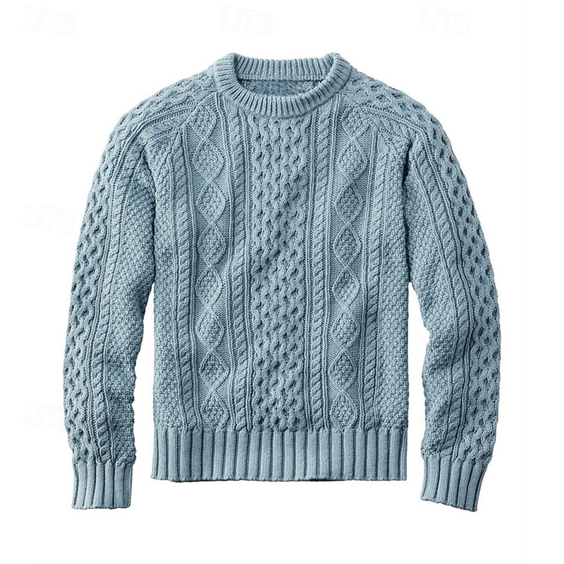 Men's Jacquard Sweater Pullover Sweater Jumper Knit Sweater Ribbed Cable Knit Regular Tops Knitted Plain Crew Neck Fashion Basic Vacation Daily Wear Clothing Apparel Fall & Winter Black Yellow S M L2