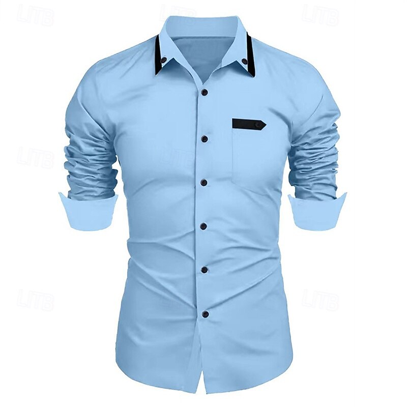Men's Shirt Dress Shirt Button Up Shirt Plain Wedding Party Black White Navy Blue Sky Blue Long Sleeve Lapel Spring &  Fall Clothing Apparel3
