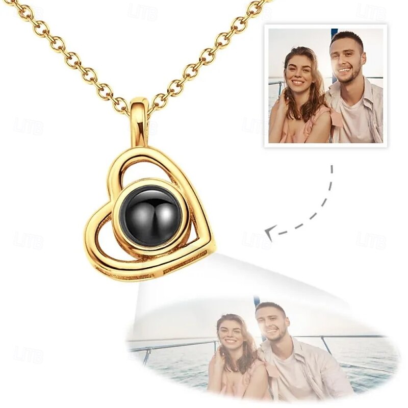 Personalized Projection Necklace Custom Best Gift for Mom – Wedding Gift for Couple, Heart-Shaped Hollow Pendant, Photo Projection, Perfect for Mother's Day, Romantic Gift for Wife