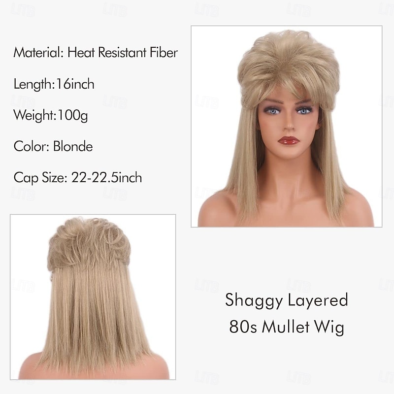 80s  Wig with Bangs for Women Mullet Disco Mens Womens Wig Long Curly Women Wigs for Man Lady Ladies Hippie Rocking 80s 90sThem Party Cosplay Costume Heat Resistant Hair For Carvinal Halloween Wigs4