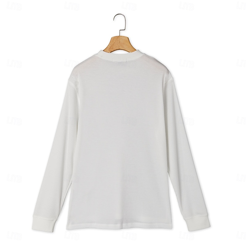 Men's Waffle T-shirt T Shirt Tee Top Long Sleeve Shirt Long Sleeve Crew Neck Spring &  Fall Plain Fashion Designer Basic Vacation Street Going out Army Green White Navy Blue Top Tee for Men3