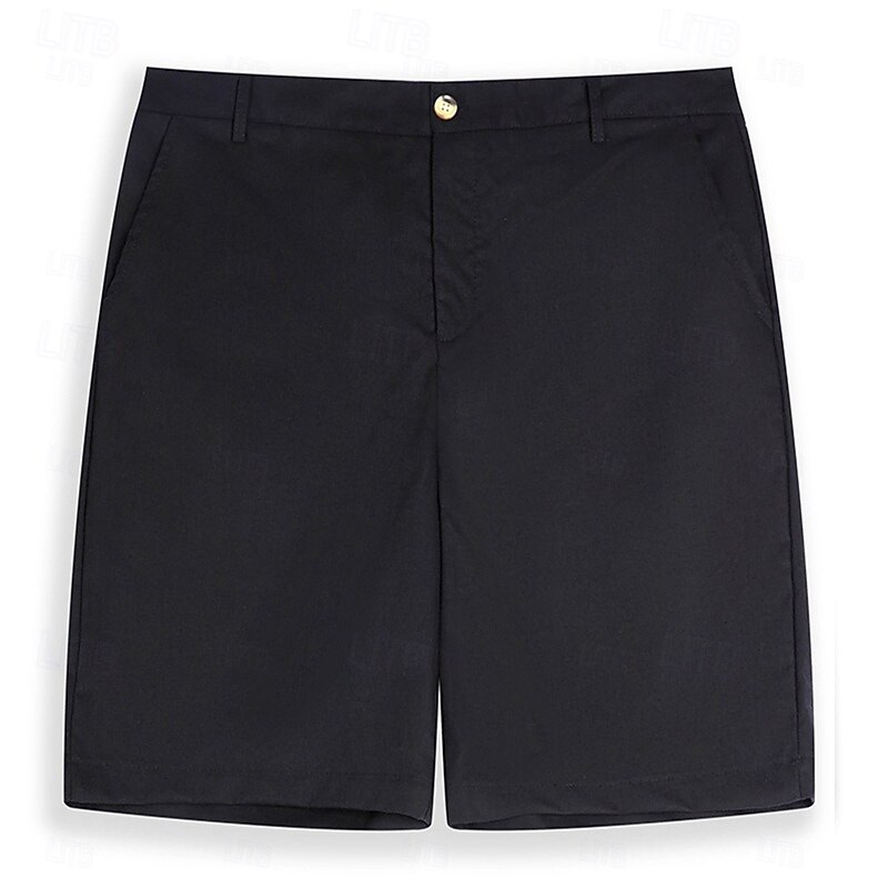 Men's Shorts Linen Shorts Dress Shorts Summer Shorts Pocket Buttons Plain Comfort Breathable Short Formal Outdoor Business Fashion Classic Style Black White Inelastic3