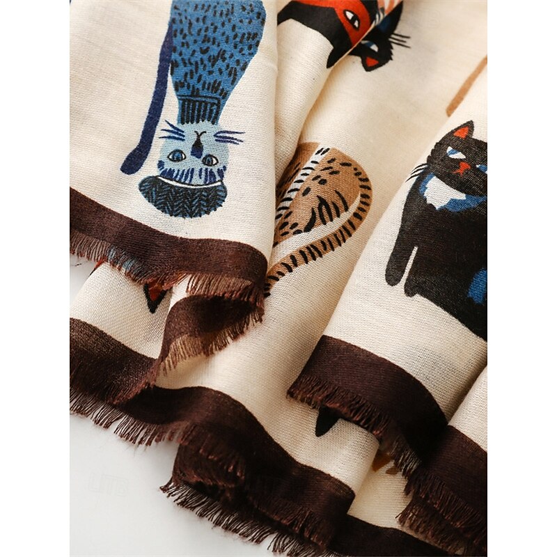 Women's Lightweight Scarf with Colorful Cat Pattern | Perfect for Spring and Autumn Everyday Wear3