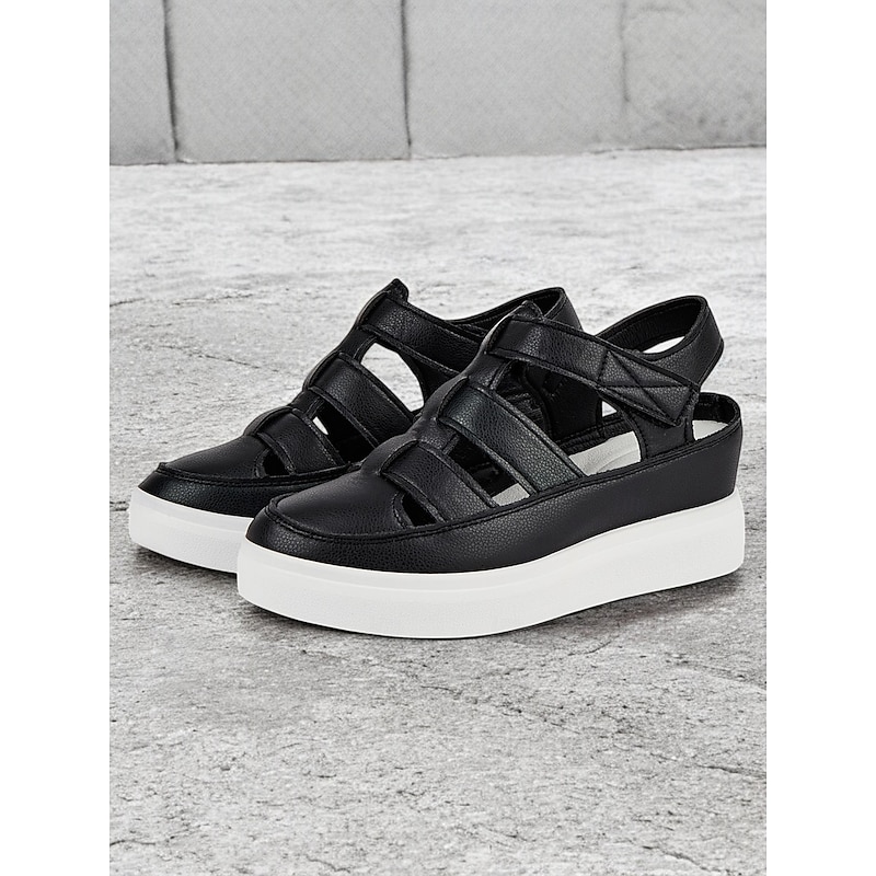 Women's Comfortable Black Faux Leather Strappy Sandals with White Sole - Perfect for Beach or Casual Outings3