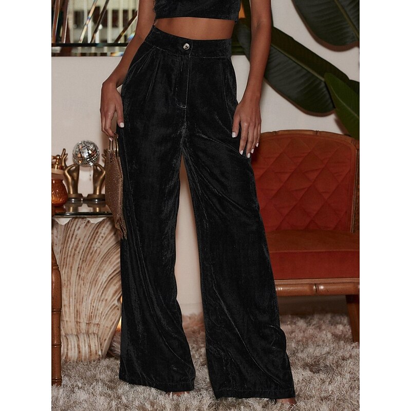 Women's Wide Leg Chinos Fashion Streetwear Full Length High Waist Plain Pocket Comfy Soft Comfortable Micro-elastic Outdoor Street Apricot Red Winter Autumn / Fall Regular Fit