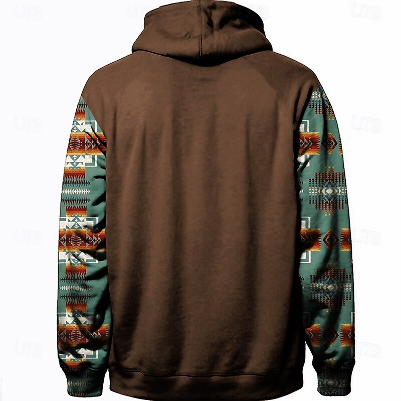 Men's Aztec Cowboy Hoodies Sweatshirt Ethnic Cowboy Long Sleeve Crew Neck Holiday Streetwear Black Blue Drawstring Fall Winter Designer2