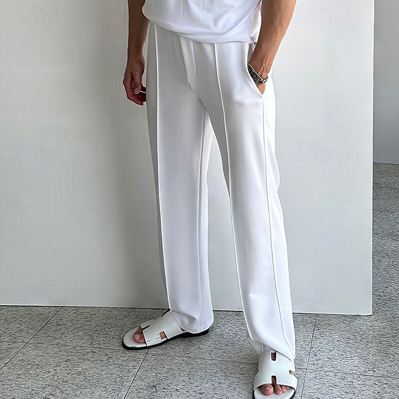 Men's Trousers Straight Leg Sweatpants Pleated Pants Pocket Drawstring Elastic Waist Plain Comfort Sports Outdoor Daily Fashion Casual Black White Micro-elastic4