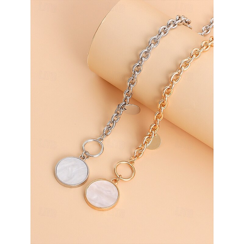 Gold Chain Necklace with Round Pendant and Toggle Clasp – Minimalist Jewelry for Women, Perfect for Everyday Wear and Formal Occasions3