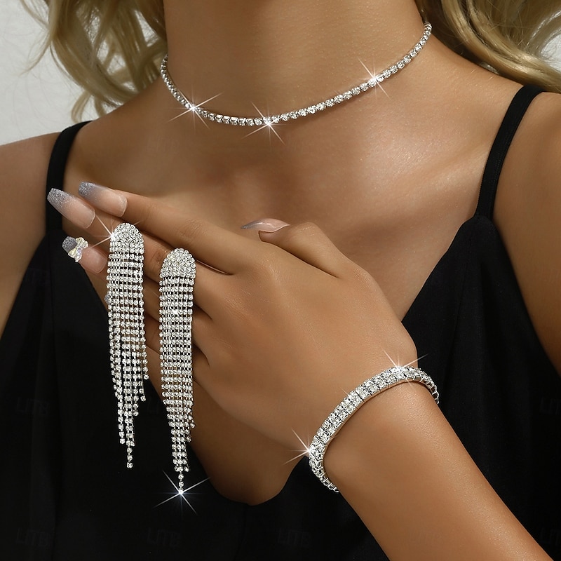 Bridal Jewelry Sets One-piece Suit Alloy 1 Bracelet Earrings Necklace Women's Fashion Stylish Luxury Cute Fancy Precious Joy Geometric Jewelry Set For Party Party Evening Wear
