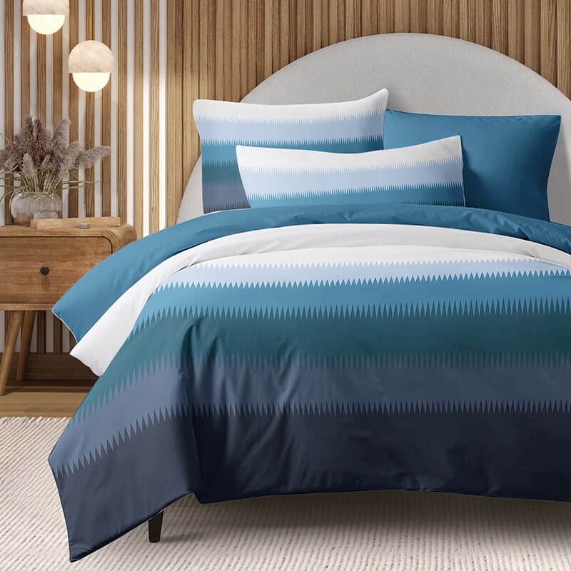 Duvet Cover Set with Casual Color Block Print, 100% Cotton, Soft and Breathable Fabric, Includes Duvet Cover and Pillowcases, Hypoallergenic and Skin-Friendly, Machine Washable, Durable, Comfortable4