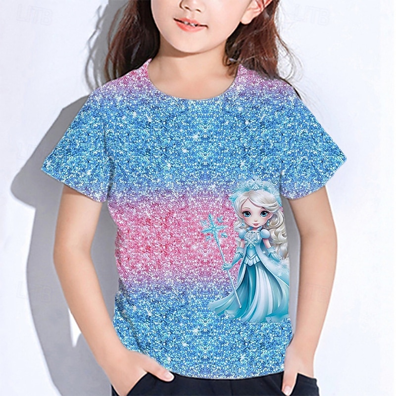 Girls' 3D Graphic Cartoon Snowflake T shirt Tee Short Sleeve Summer Spring Fashion Basic Kids 4-12 Years Crew Neck Outdoor Casual Daily Regular Fit3