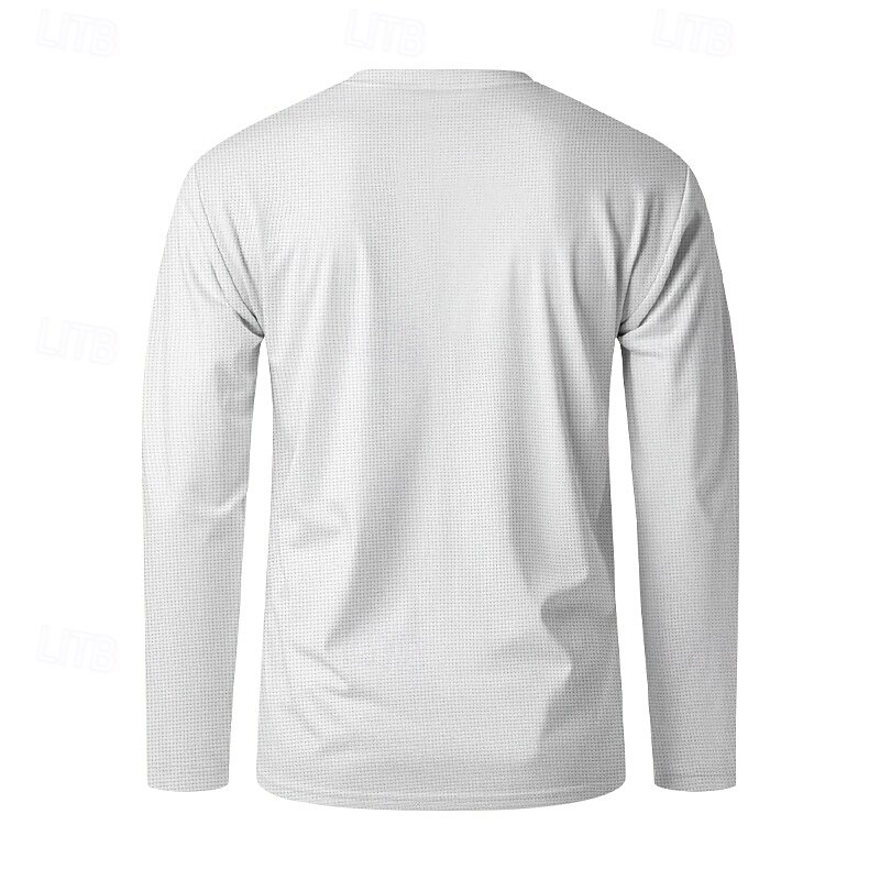 Men's T Shirt Tee Waffle Knit Tee Tee Top Long Sleeve Crew Neck Spring &  Fall Plain Fashion Designer Basic Classic Vacation Street Going out Black White Khaki Top Tee for Men3