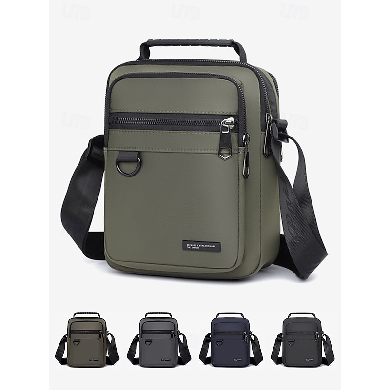 Men's Green Crossbody Messenger Bag with Multiple Zippered Pockets - Durable and Stylish for Everyday and Travel Use