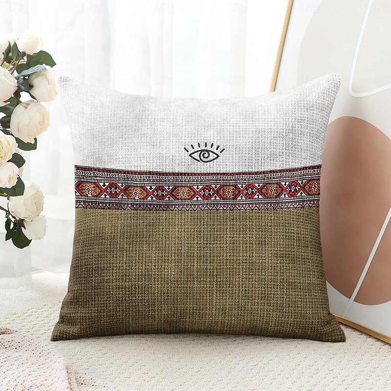 Vintage Ethnic Decorative Toss Pillows Cover 1PC Soft Square Cushion Case Pillowcase for Bedroom Livingroom Sofa Couch Chair Brown Blue4
