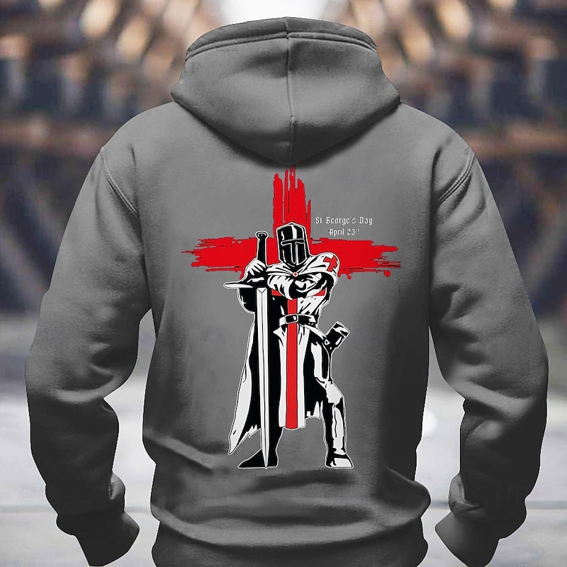 Men's Knights Templar Gothic Horror Hoodies Sweatshirt Fashion Long Sleeve Crew Neck Holiday Streetwear Black Red Drawstring Fall Winter Designer4