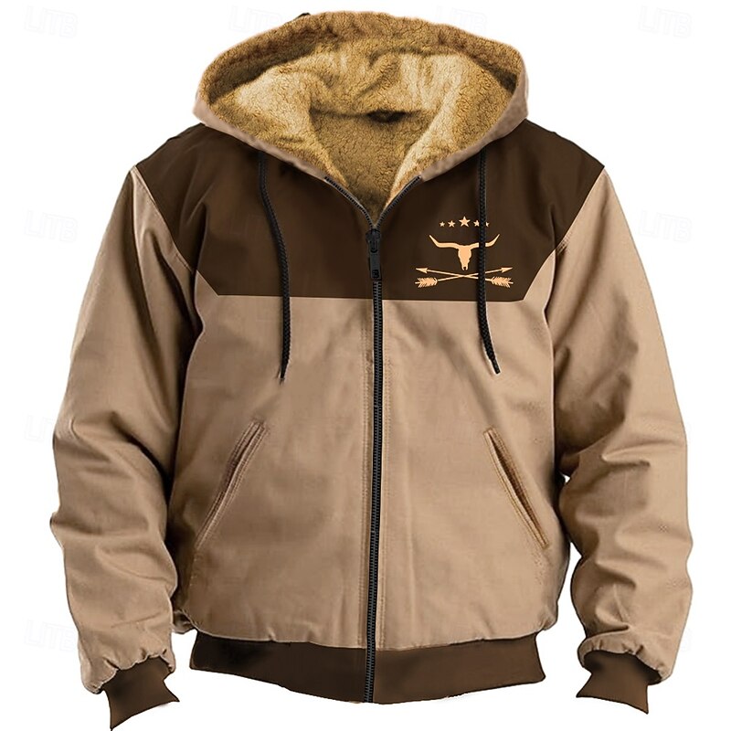 Men's Cowboy Fleece Hoodies Sweatshirt Fashion Ethnic Long Sleeve Hooded Vacation Sports Outdoor Streetwear Brown Green Drawstring Fall Winter Designer2