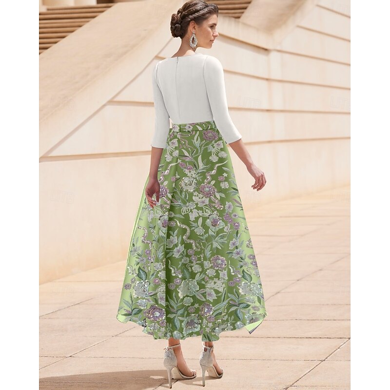 A-Line Dress Beach Wedding Mother of the Bride Dress Elegant Vintage V Neck Ankle Length Stretch Fabric Half Sleeve with Lace Embroidery Dresses Race Day Dress2