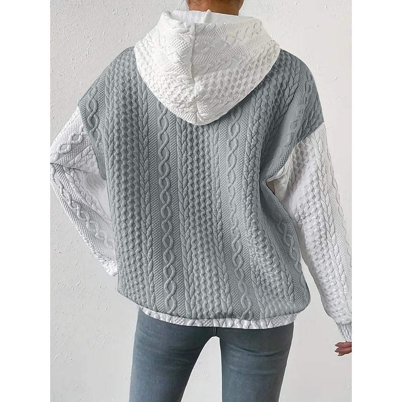 Women's Texture Sweatshirt Pullover Hoodie Sweatshirt Color Block Casual Long Sleeve Hooded Regular Tops Street Dailywear Patchwork Black Gray Spring Fall2