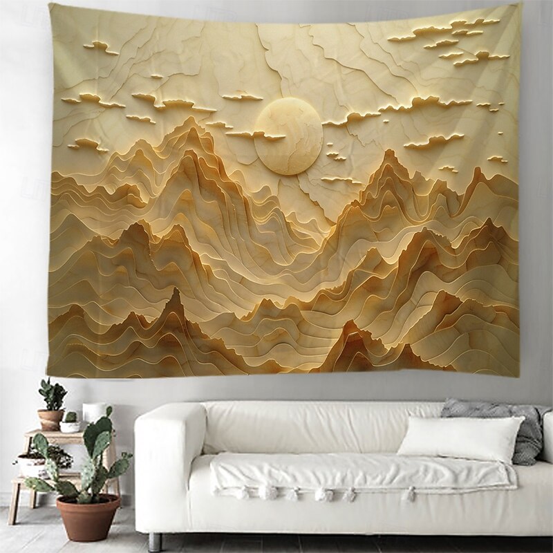 Mountain Sun Hanging Tapestry Optical Illusion Wall Art Large Tapestry Mural Decor Photograph Backdrop Blanket Curtain Home Bedroom Living Room Decoration4