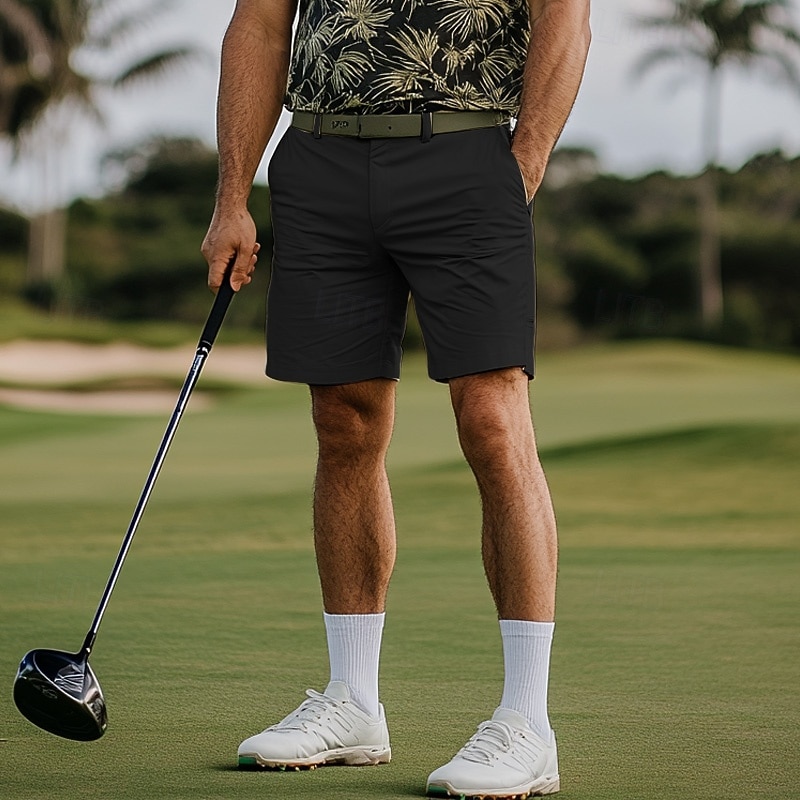 Men's Dress Shorts Work Shorts Casual Shorts Golf Shorts Pocket Straight Leg Solid Colored Comfort Wearable Knee Length Outdoor Daily Streetwear Stylish Black Brown3