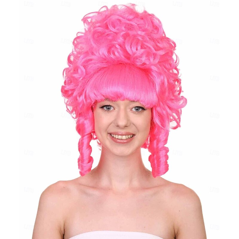 Women's Neon Pink Marie Antoinette Historical Wig, French Colonial Style For Carvinal Halloween Wigs3