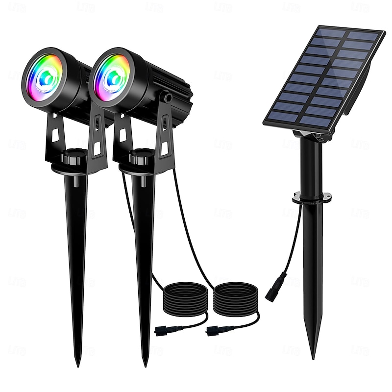 1pc 2-Head Outdoor Solar Waterproof Spotlight for Courtyard, Garden, Pond, Tree, Pathway and Lawn Lighting2