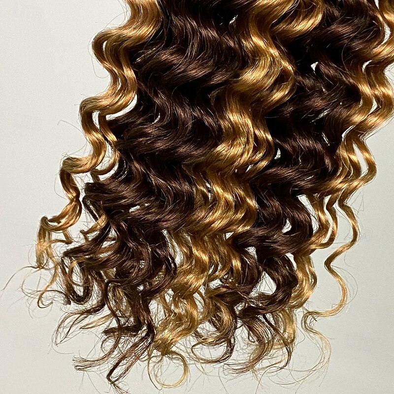 3 Bundles Bulk Hair P4/27 Human Hair Deep Wave Extension Bundle Hair 10-28Inch4