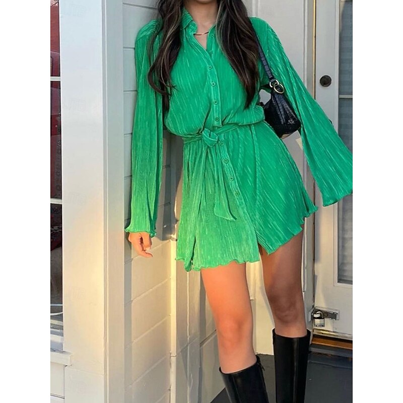 Women's Long Dress Maxi Dress Shirt Dress Casual Dress Stylish Casual Vacation Daily Regular Fit Plain Long Sleeve Shirt Collar Pink Green Summer Spring3