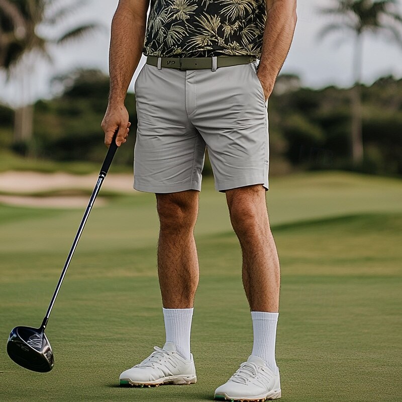 Men's Dress Shorts Work Shorts Casual Shorts Golf Shorts Pocket Straight Leg Solid Colored Comfort Wearable Knee Length Outdoor Daily Streetwear Stylish Black Brown2