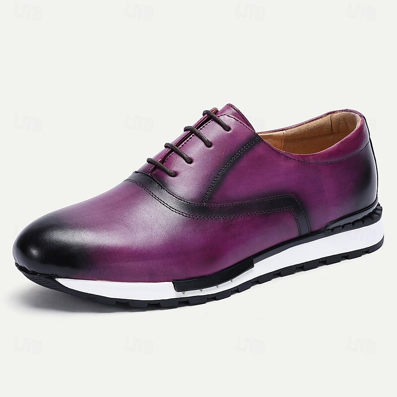Purple Leather Sneakers with Lace-Up Closure for Men | Versatile for Casual and Business Casual3
