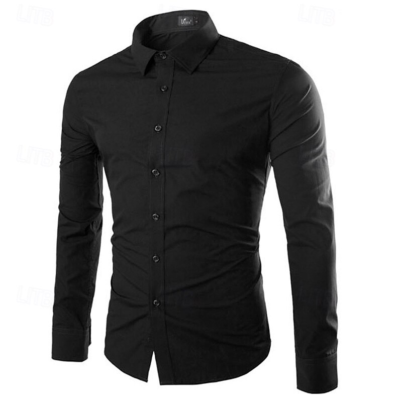 Men's Shirt Dress Shirt Button Up Shirt Plain Wedding Party Black White Yellow Pink Long Sleeve Lapel Spring &  Fall Clothing Apparel