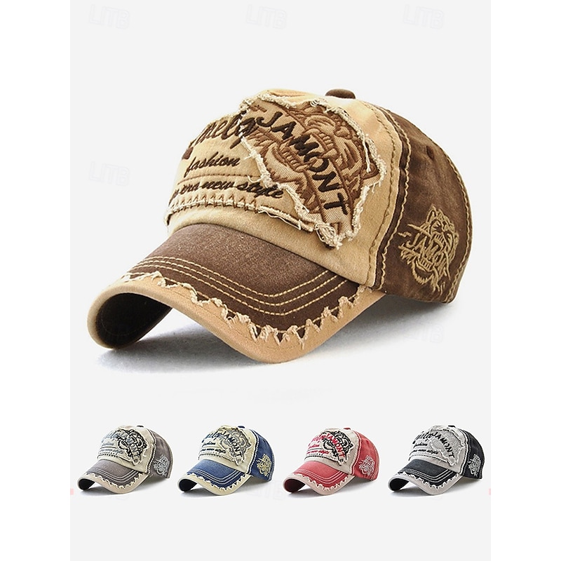 Men's Vintage Distressed Baseball Cap – Embroidered Patch Design, Casual Adjustable Hat for Outdoor Sports, Travel, and Everyday Wear