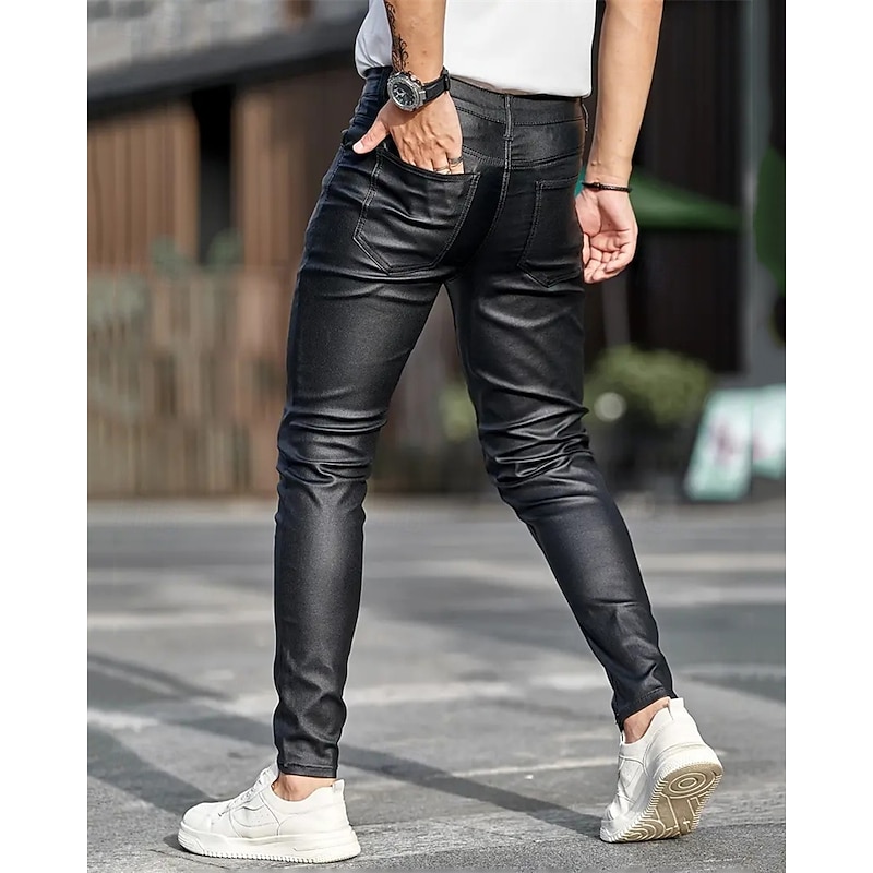 Men's Tapered pants Trousers Lederhosen Buttons Pocket Plain Comfort Outdoor Daily Fashion Casual Black Micro-elastic3