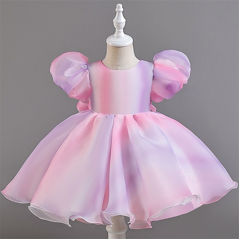 Kids Girls' Party Dress Rainbow Sleeveless Short Sleeve Performance Birthday Backless Beautiful Sweet Polyester Knee-length Party Dress A Line Dress Tulle Dress Summer 4 years+ Pink Blue Light Blue2